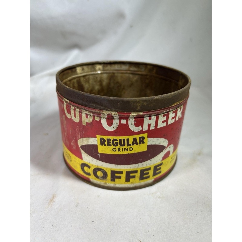 Vintage Cup-O-Cheer Coffee Tin Can Regular Grind 1 Pound Decor Kitchen Farm